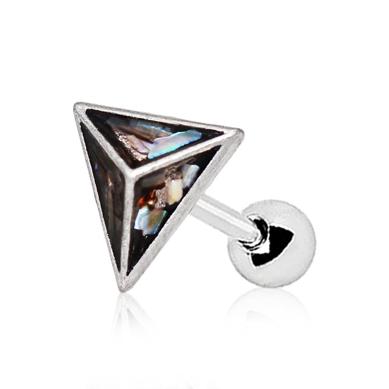 Abalone Shell Pyramid Cartilage Barbell Earring – 1 Piece 16G (1.2mm) Length: 1/4″