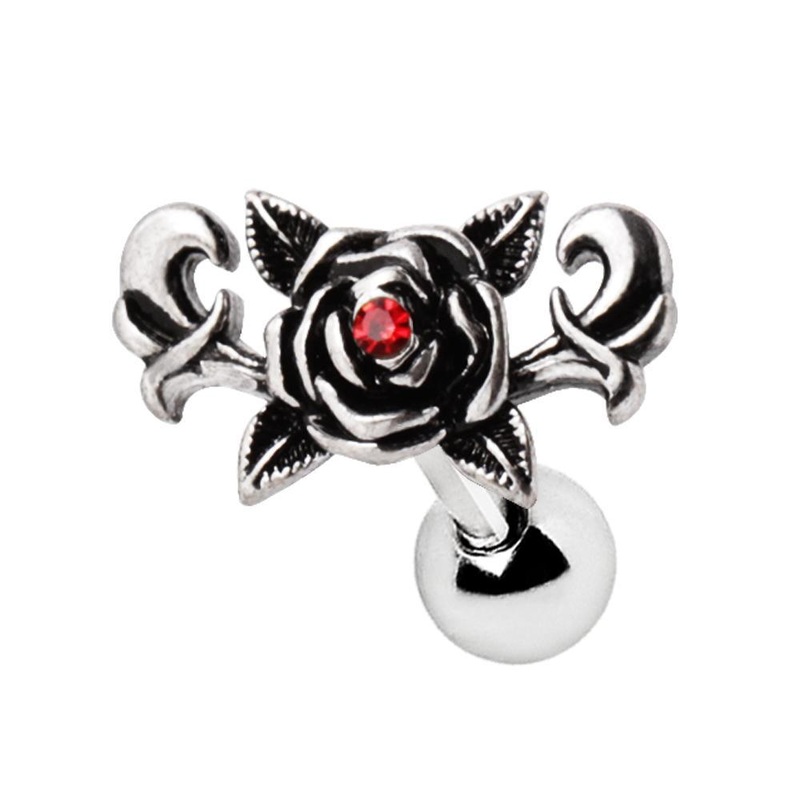 Gothic Rose Cartilage Barbell Earring – 1 Piece 16G (1.2mm) Length: 1/4″