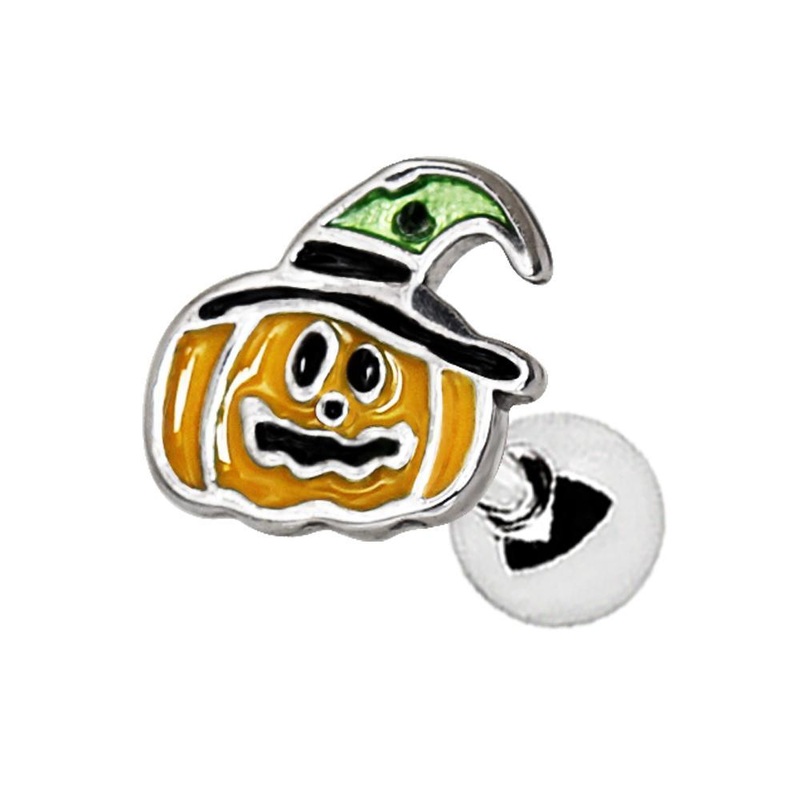 Halloween Pumpkin Cartilage Barbell Earring – 1 Piece 16G (1.2mm) Length: 1/4″