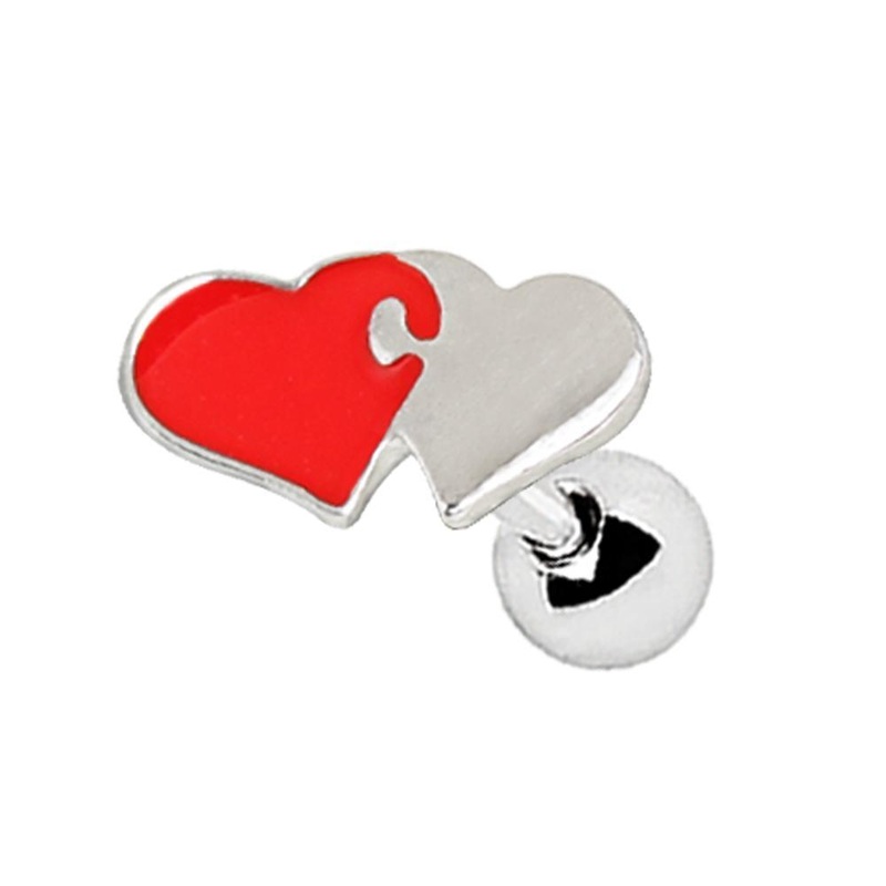 Interlocked Hearts Cartilage Barbell Earring – 1 Piece 16G (1.2mm) Length: 1/4″