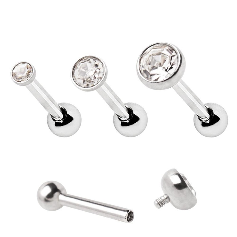 Internally Threaded Triple Helix / Cartilage Barbell Earrings – 1 Piece 16G (1.2mm) Length: 5/16″ | Ball-Size: 2mm Clear