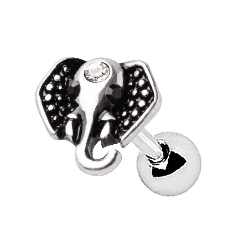 Jeweled Elephant Cartilage Barbell Earring – 1 Piece 16G (1.2mm) Length: 1/4″