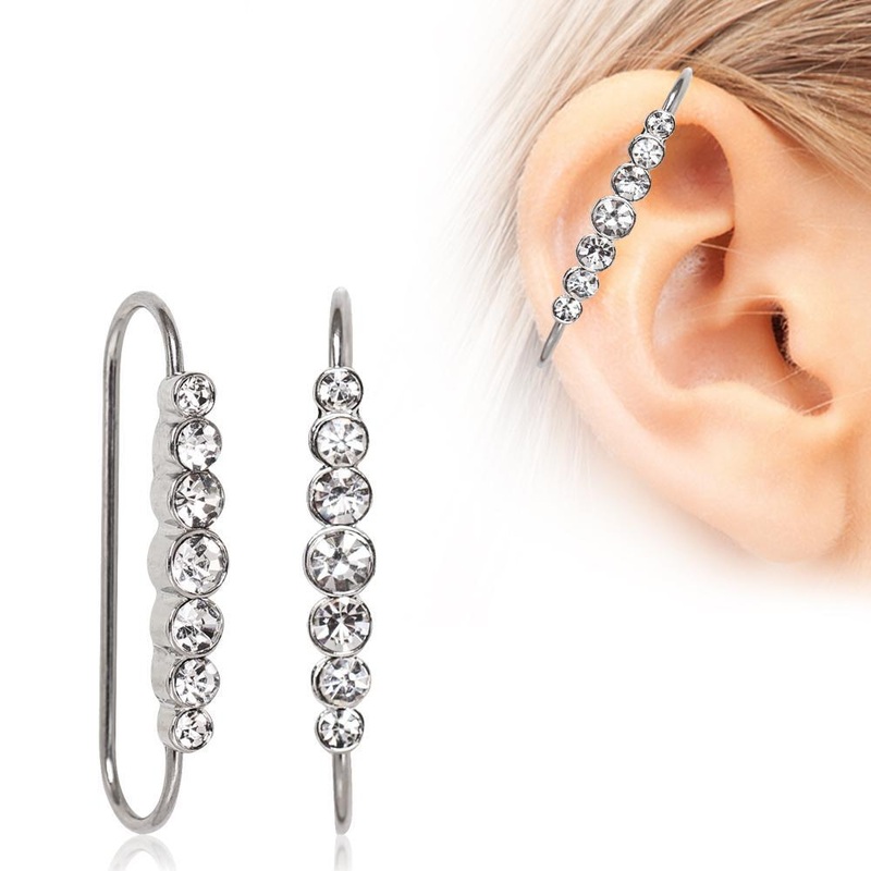 Multi-CZ Faux Industrial Ring – 1 Piece . Length : 1 5/16″ (33mm)