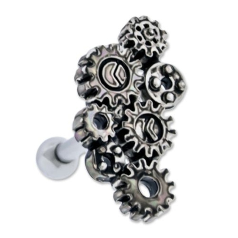 Steampunk Gears Ear Barbell – 1 Piece 16G (1.2mm) Length: 1/4″ (6mm) | Ball-Size: 2.5mm Jewelry: HIGH POLISH