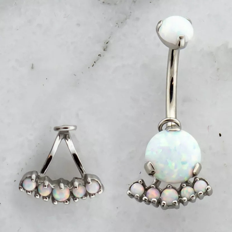 White Opal Navel Hanger 14G (1.6mm) . WHITE