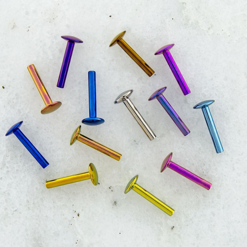 Yellow Titanium Labret POST ONLY Internally Threaded 5mm Back – 1 Piece – Special 14G (1.6mm) Length: 1/2″ (12.7mm) | Flatback: 5MM Yellow