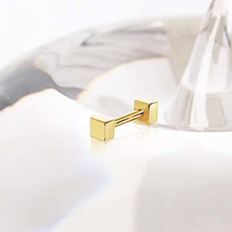 14Kt Yellow Gold Cubed Cartilage Barbell Earring – 1 Piece 16G (1.2mm) Length: 1/4″