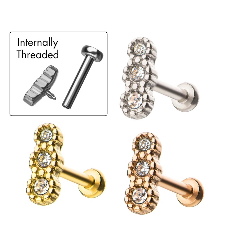 18G 1/4 3 Clear Gem Row Surgical Steel Cartilage Barbell Earrings sbvbsif2580-9c – 1 Piece 18G (1mm) Length: 1/4″ (6mm) Gold