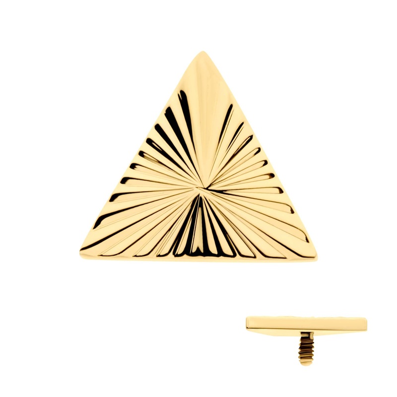 24Kt Gold PVD Titanium Internally Threaded Corrugated Triangle Top 16G (1.2mm) Top: 6mm (L) x 6mm (W) x 1mm (THK)