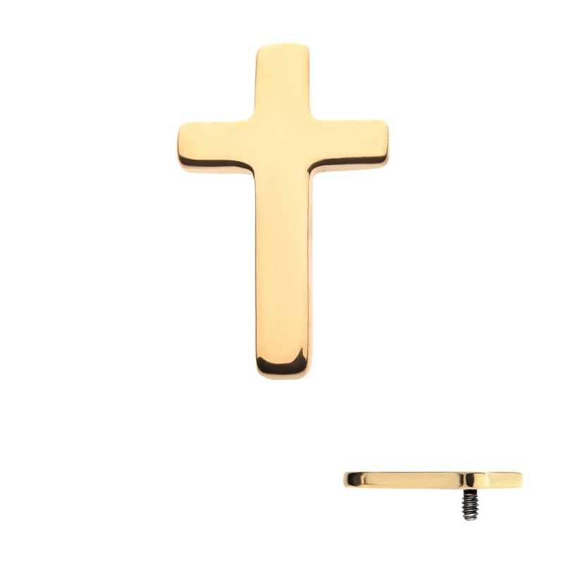 24KT Gold PVD Titanium Internally Threaded Cross Top 16G (1.2mm) Top: 8mm (L) x 5mm (W) x 0.8mm (THK)