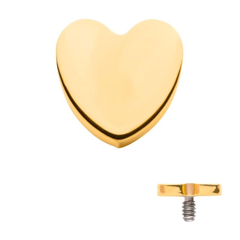 24KT Gold PVD Titanium Internally Threaded Heart Top 16G (1.2mm) Top: 4mm (L) x 4mm (W) x 0.8mm (THK)