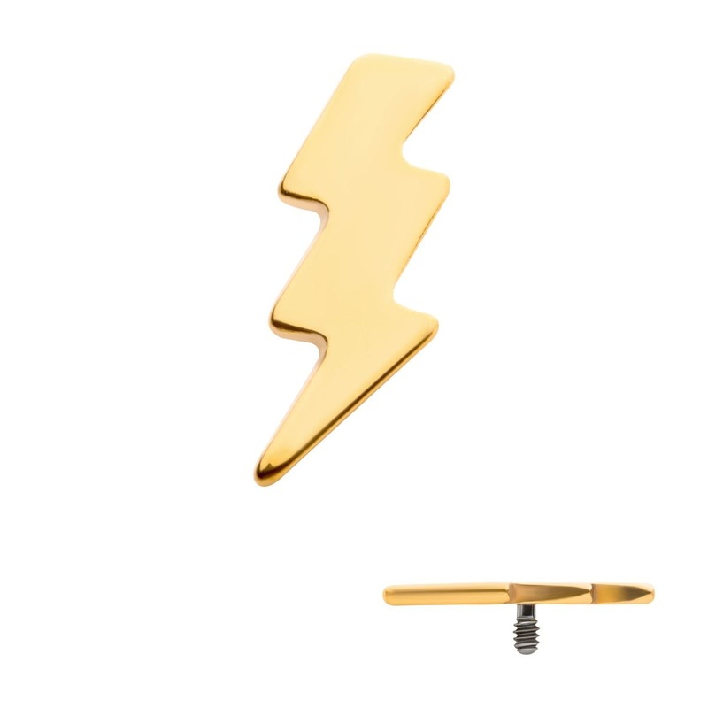 24KT Gold PVD Titanium Internally Threaded Lightning Bolt Top 16G (1.2mm) Top: 8.5mm (L) x 3mm (W) x 0.8mm (THK)