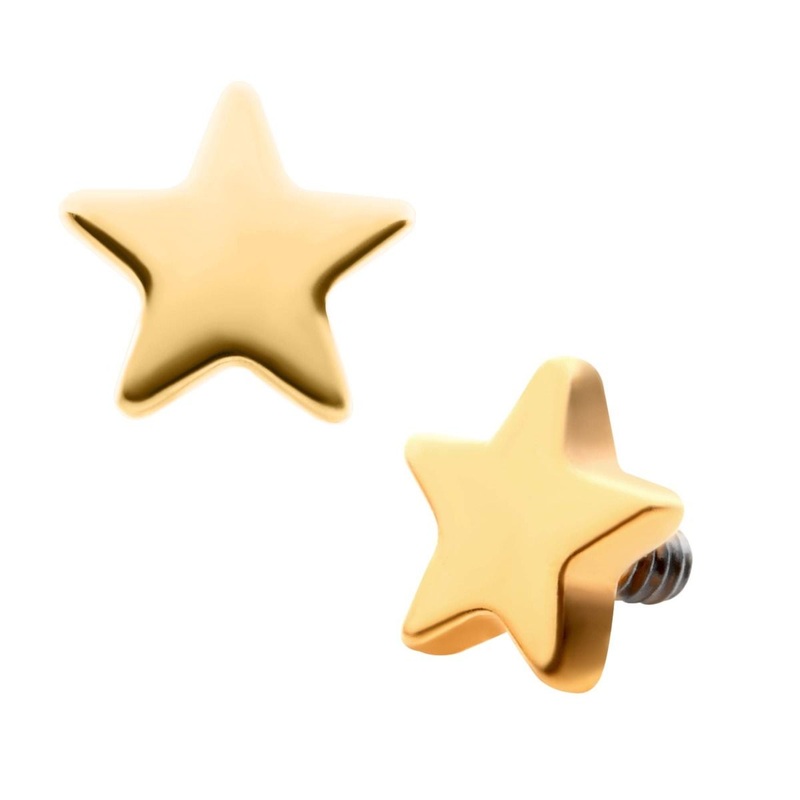 24KT Gold PVD Titanium Internally Threaded Star Top 16G (1.2mm) Top: 3mm (L) x 3mm (W) x 0.8mm (THK)