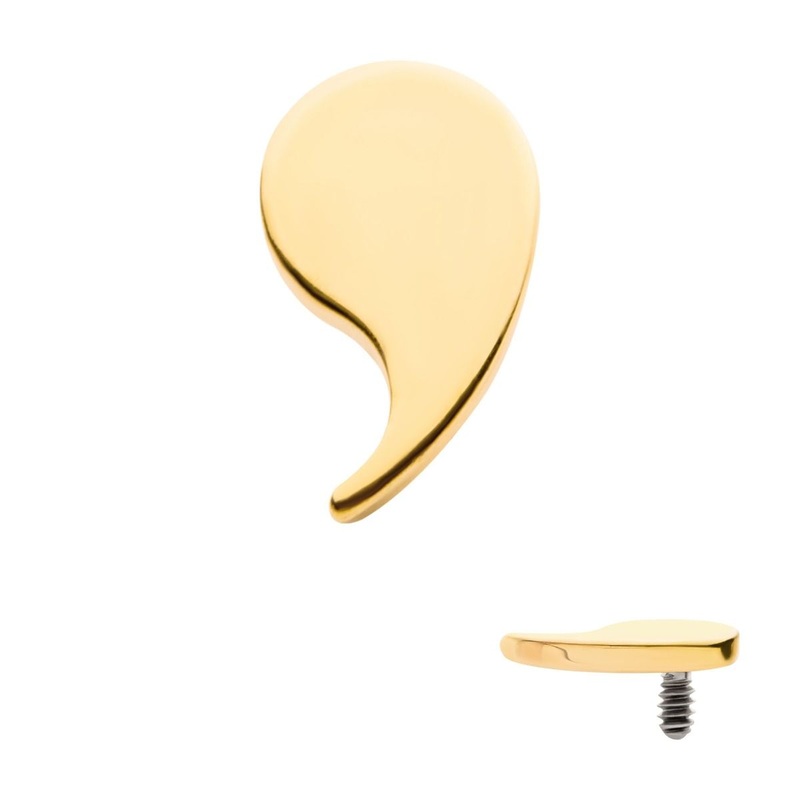 24KT Gold PVD Titanium Internally Threaded Teardrop Top 16G (1.2mm) Top: 5mm (L) x 3mm (W) x 0.8mm (THK)