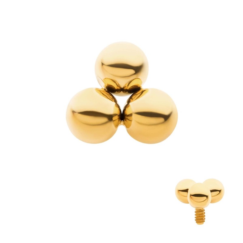 24Kt Gold PVD Titanium Internally Threaded Trinity Ball Top 16G (1.2mm) Top: 3mm (L) x 3mm (W)