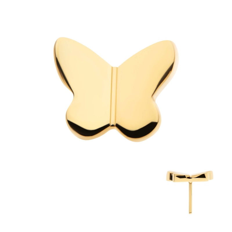 24Kt Gold PVD Titanium Threadless Butterfly Top . Top: 6.6mm (L) x 5.4mm (W) x 1.2mm (THK)