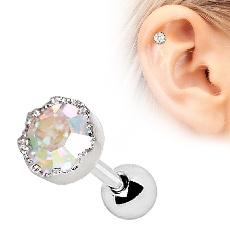 Adorned Aurora Cartilage Barbell Earring – 1 Piece 16G (1.2mm) Length: 1/4″