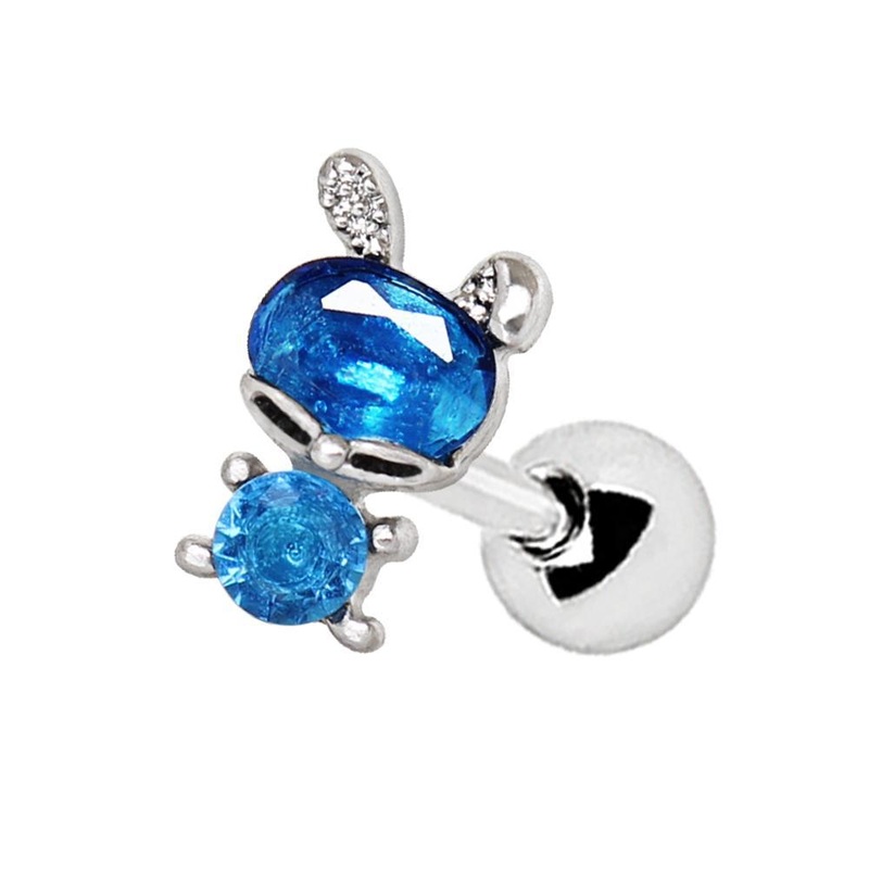 Blue Bunny Cartilage Barbell Earring – 1 Piece 16G (1.2mm) Length: 1/4″