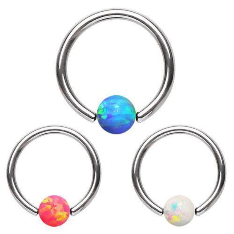 Captive Bead Ring Opal Ball 16G (1.2mm) Inner Diameter: 3/8″ (10mm) | Ball-Size: 3mm Blue