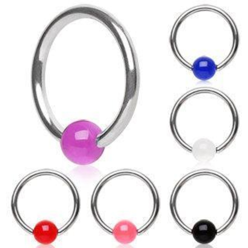 Captive Bead Ring w/ UV Coated Acrylic Ball 16G (1.2mm) Inner Diameter: 3/8″ (10mm) Black