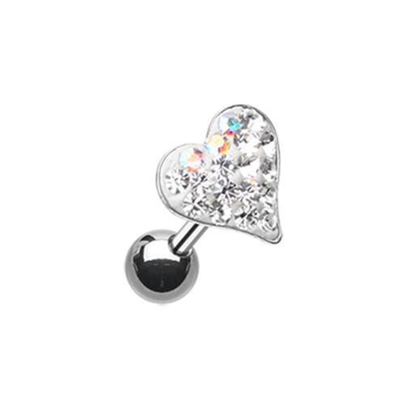 Clear Dainty Heart Multi-Sprinkle Dot Multi-Gem Tragus Cartilage Barbell Earring – 1 Piece 18G (1mm) Length: 1/4″ (6mm)