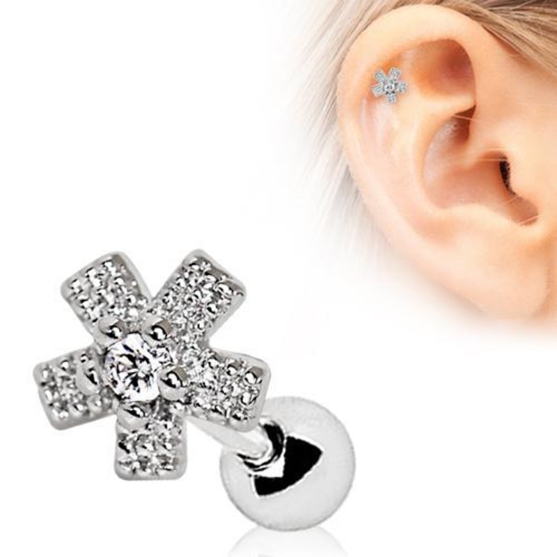 Dazzling Flower Cartilage Barbell Earring – 1 Piece 16G (1.2mm) Length: 1/4″