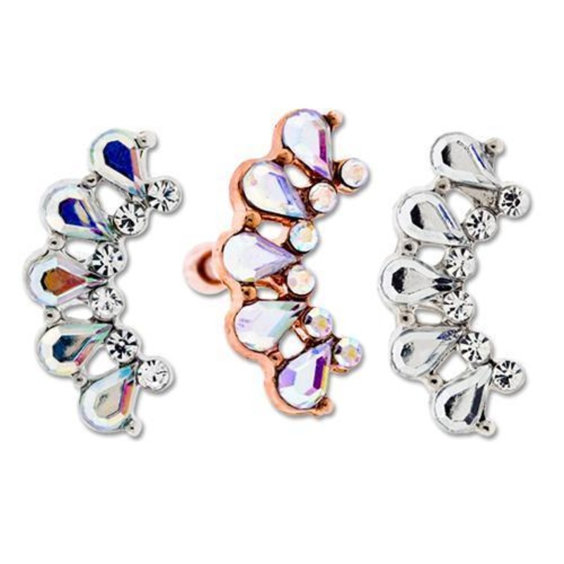 Gem Cluster Tragus Cartilage Barbell Earring – 1 Piece 16G (1.2mm) Length: 1/4″ (6mm) | Ball-Size: 2.5mm AURORA BOREALIS