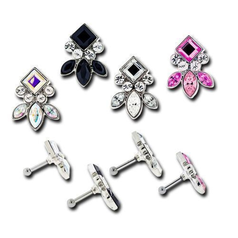Gem Cluster Tragus Cartilage Barbell Earring Externally Threaded – 1 Piece 16G (1.2mm) Length: 1/4″ (6mm) | Ball-Size: 3mm AB