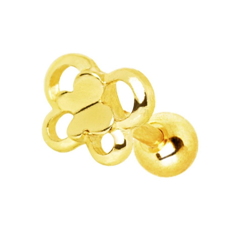 Gold Plated Double Butterfly Cartilage Barbell Earring – 1 Piece 16G (1.2mm) Length: 1/4″