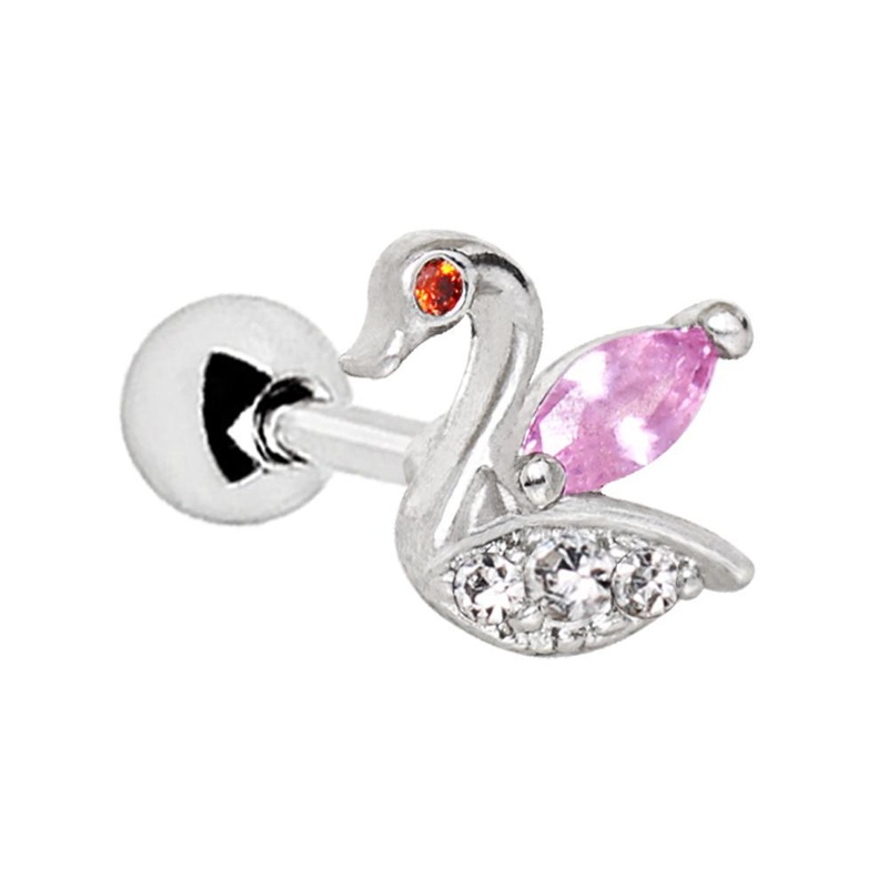 Jeweled Swan Cartilage Barbell Earring – 1 Piece 16G (1.2mm) Length: 1/4″