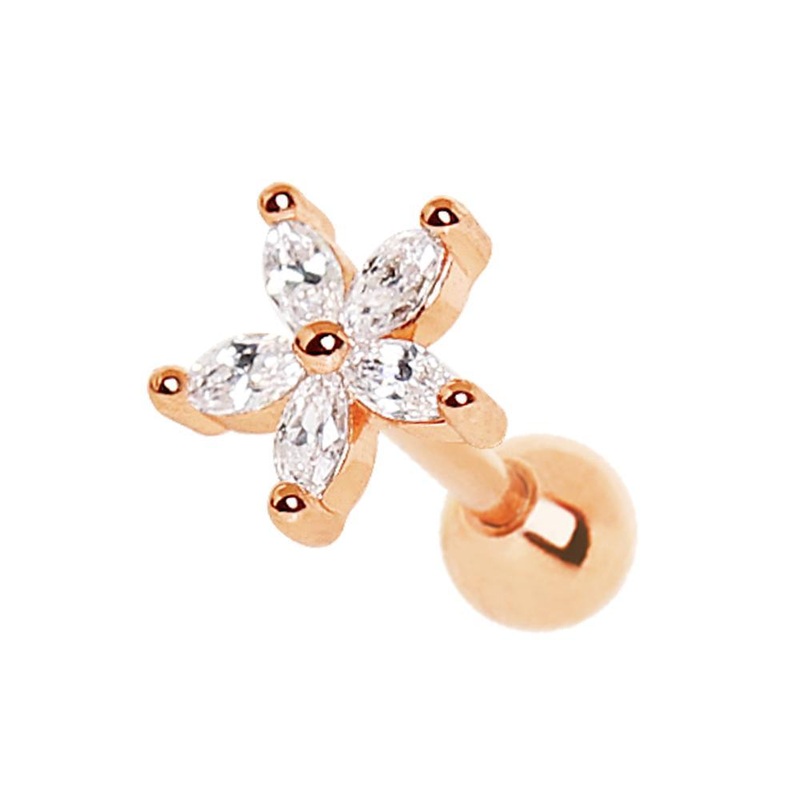Rose Gold Plated Dainty Flower Cartilage Barbell Earring – 1 Piece 16G (1.2mm) Length: 1/4″