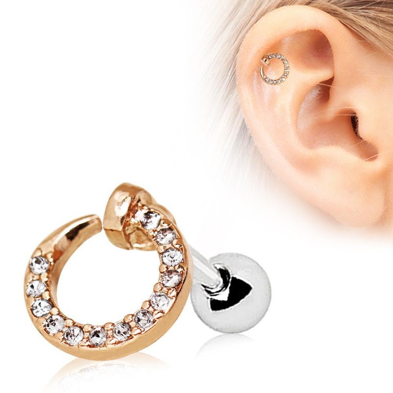 Rose Gold Plated Jeweled Ring Cartilage Barbell Earring – 1 Piece 16G (1.2mm) Length: 1/4″