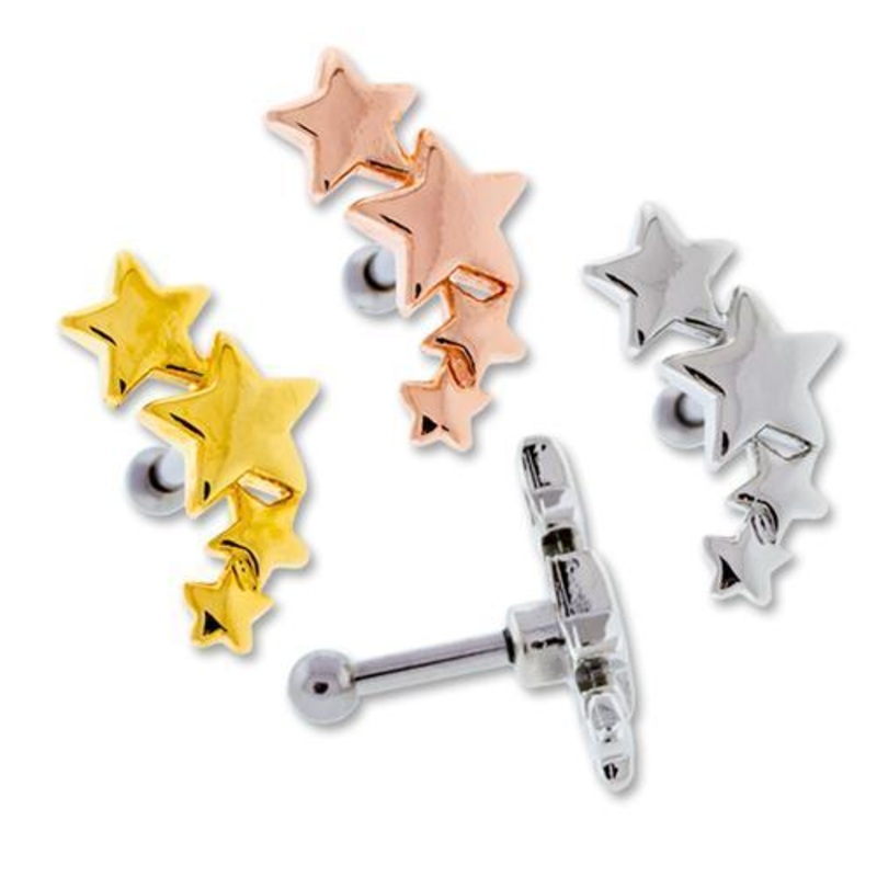 Star Curve Ear Cartilage Barbell Earring – 1 Piece 16G (1.2mm) Length: 1/4″ (6mm) | Ball-Size: 2.5mm GOLD