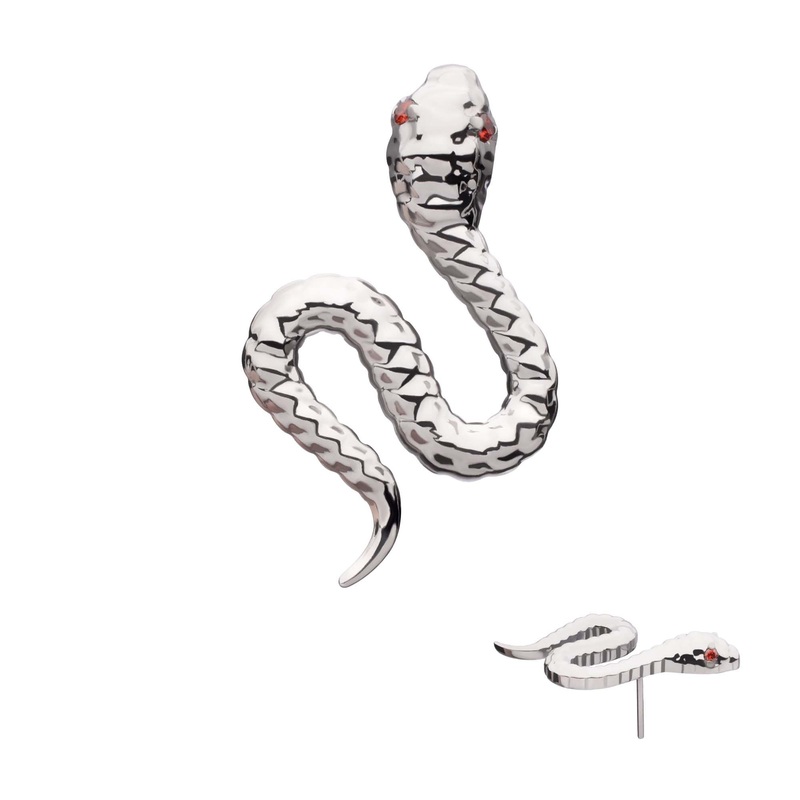 Titanium Threadless Garnet CZ Eye Snake Top . Top: 16.1mm (L) x 9.6mm (W) x 2.4mm (THK) Garnet