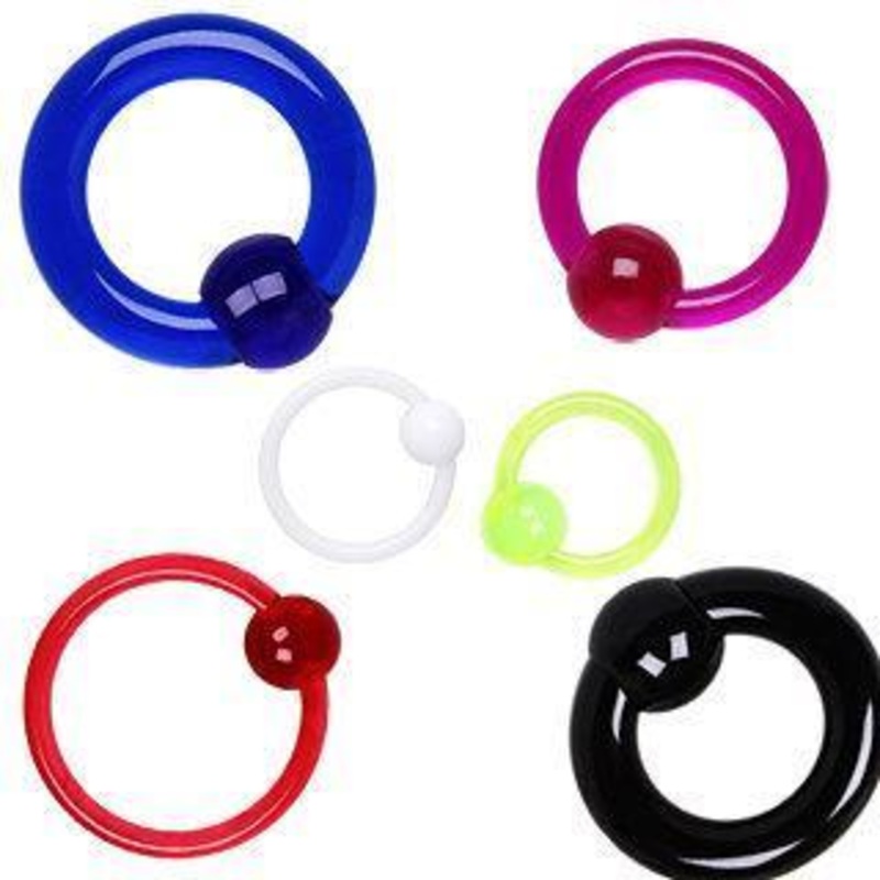 UV Coated Acrylic Captive Bead Ring w/ Dimple Ball 10G (2.6mm) Inner Diameter: 1/2″ (12.7mm) | Ball-Size: 6mm Black
