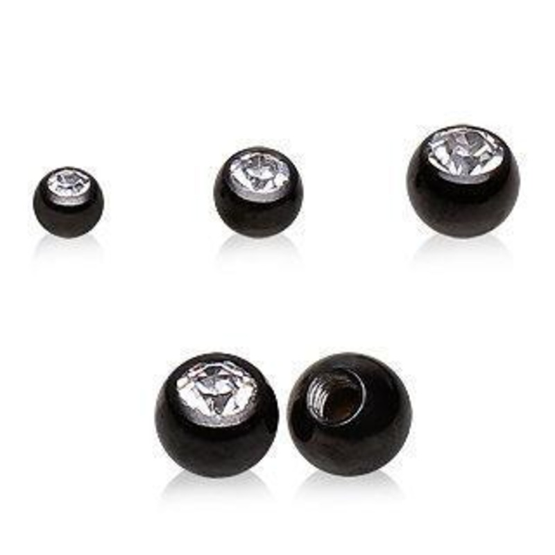 10pcs PVD Plated Gemmed Ball Package – 1 Pack 14G (1.6mm) Ball-Size: 4mm Black/Clear