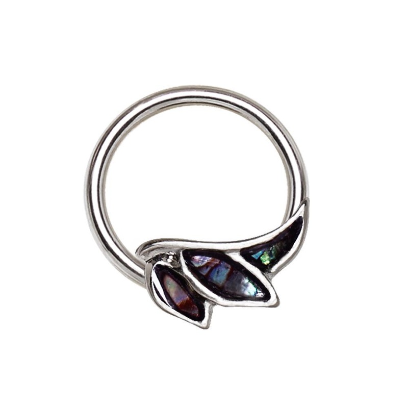 Abalone Shell Angel Wing Snap-in Captive Bead Ring 16G (1.2mm) Inner Diameter: 3/8″