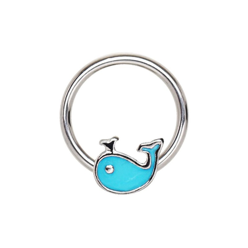 Blue Whale Snap-in Captive Bead Ring 16G (1.2mm) Inner Diameter: 3/8″
