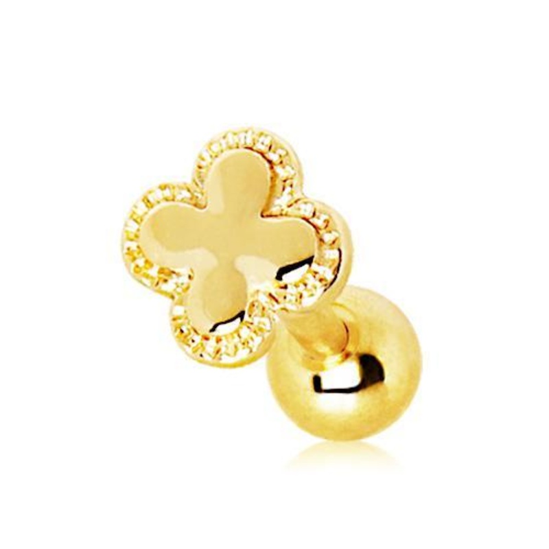 Gold Plated Royal Quatrefoil Clover Cartilage Barbell Earring – 1 Piece 16G (1.2mm) Length: 1/4″