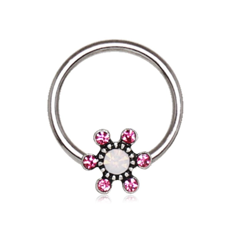 Jeweled Flower Snap-in Captive Bead Ring 16G (1.2mm) Inner Diameter: 3/8″