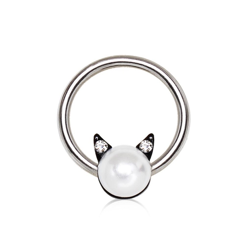 Pearl Cat Snap-in Captive Bead Ring 16G (1.2mm) Inner Diameter: 3/8″