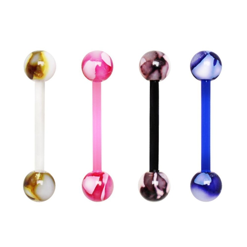 PTFE Straight Tongue Barbell w/ Metallic Two Tone Marble Acrylic Balls 14G (1.6mm) Length: 5/8″ | Ball-Size: 5mm Black