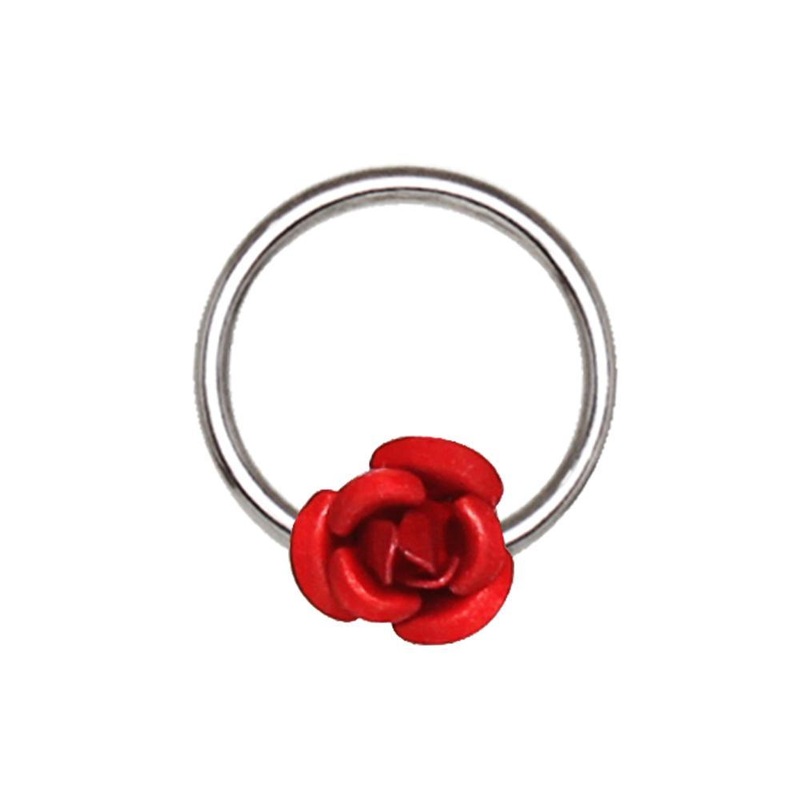 Red Rose Snap-in Captive Bead Ring 16G (1.2mm) Inner Diameter: 3/8″