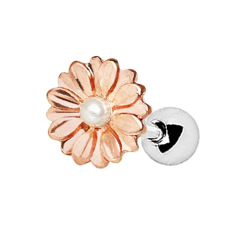 Rose Gold Plated Sweat Pearl Daisy Cartilage Barbell Earring – 1 Piece 16G (1.2mm) Length: 1/4″