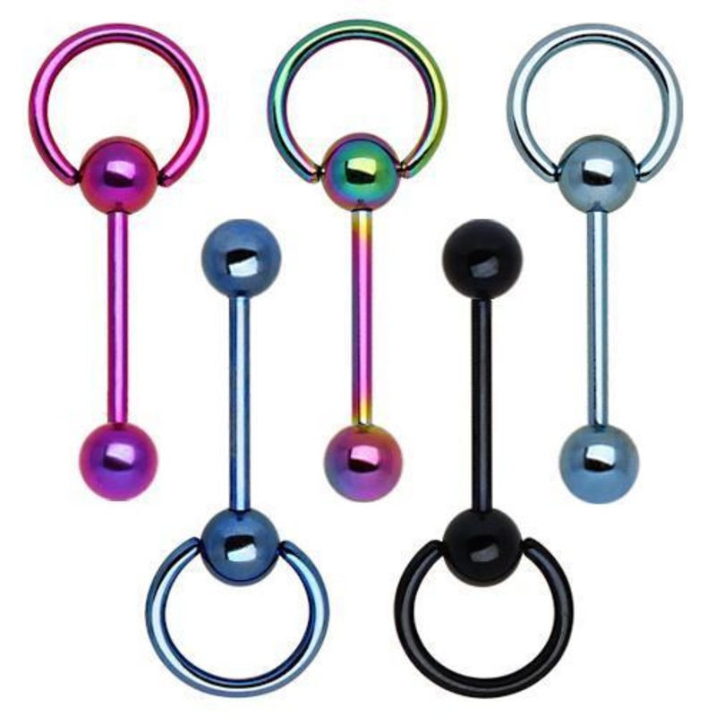 Straight Tongue Barbell One Slave Ring Ball and One Ball 14G (1.6mm) Length: 5/8″ | Ball-Size: 5mm Black