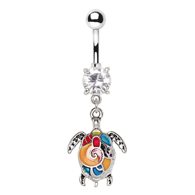 Aloha Sea Turtle Dangle Belly Ring 14G (1.6mm) Length: 3/8″ (10mm)