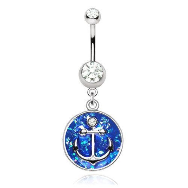 Anchors Aweigh Dangle Belly Ring 14G (1.6mm) Length: 3/8″ (10mm)