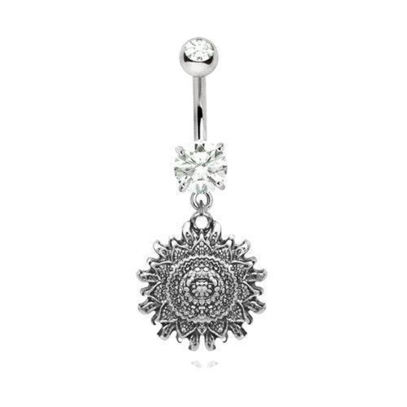Antique Polynesian Sun Dangle Belly Ring 14G (1.6mm) Length: 3/8″ (10mm)