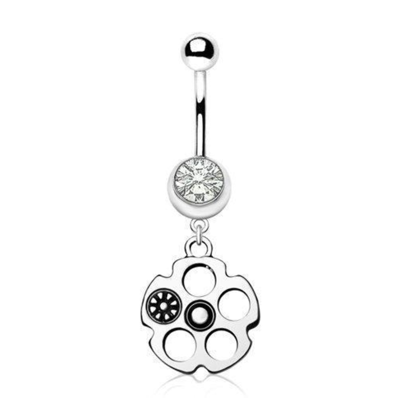 Bullet Chamber Dangle Belly Ring 14G (1.6mm) Length: 3/8″ (10mm) Clear
