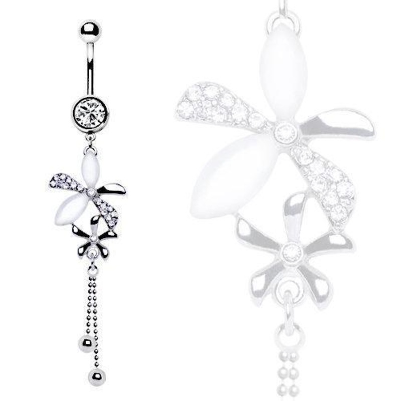 Cat’s Eye Flower Dangle Belly Ring 14G (1.6mm) Length: 3/8″ (10mm)